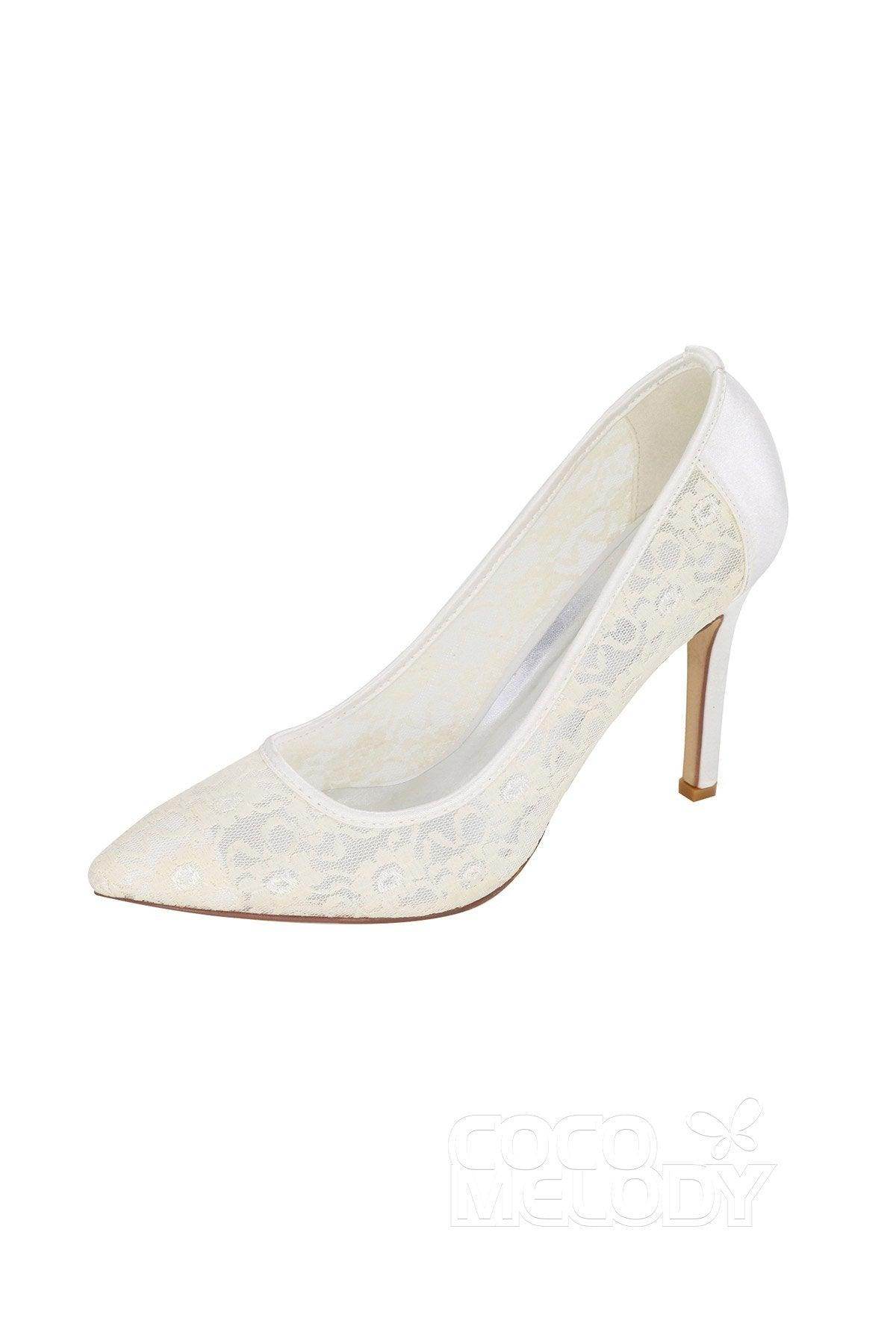 Stiletto Heel Lace Pointed Toe Bridal Shoes SWS16035 - COCOMELODY
